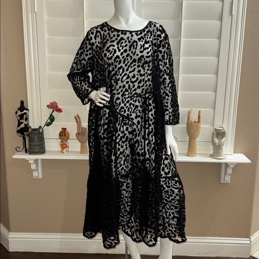MASAI COPENHAGEN Otilo Leopard Velvet Jacquard Sheer Mesh Midi Dress